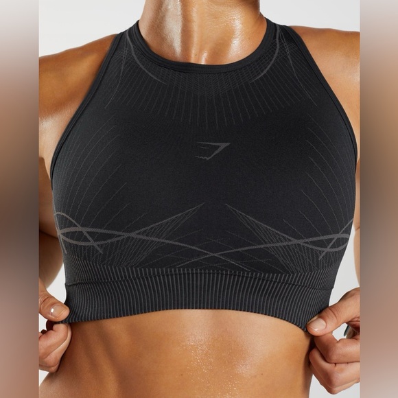 Gymshark Apex Seamless Sports Bra Black Onyx Gray Women’s Sz S NWOT High Neck - Picture 3 of 6